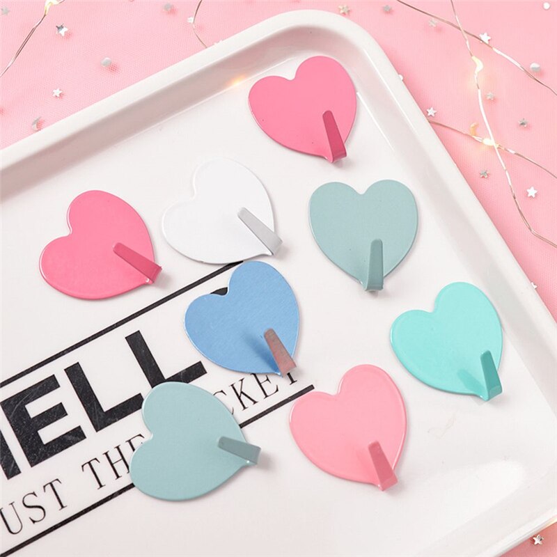 Gancho de Metal en forma de corazón para pegar en la pared, gancho adhesivo fuerte para cocina, sin rastro, para pegar en la puerta,