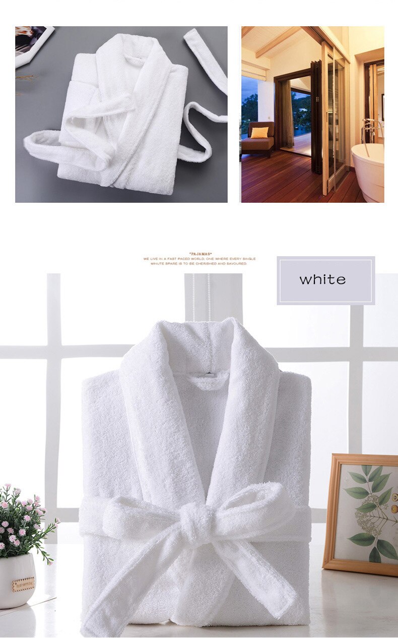 Couples' cotton terry towel rapid water absorption quick-drying five-star hotel robes men's & women's bath robes terry bathrobes: White / M