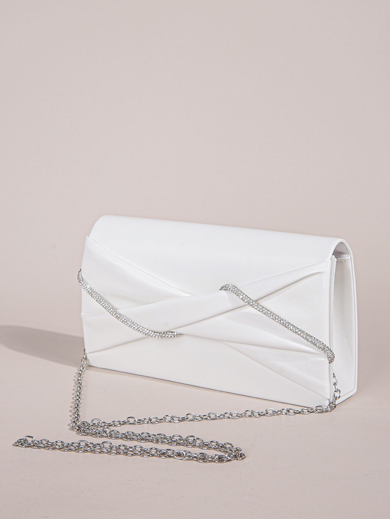 Bolso de mano fruncido con cuerda de cristal brillante para mujer, bolso de mano de noche, monedero de sobre brillante para niña de , Wom: Blanco