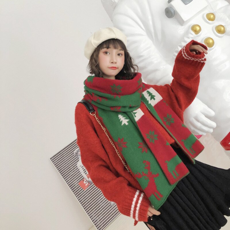 Johnature hiver noël écharpe dessin animé imprimer femmes laine Jacquard 14 couleurs noël femmes écharpes