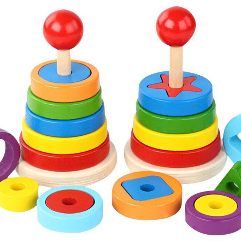 Prima Educazione dei bambini puzzle Di Blocchi di Giocattoli per Bambini Arcobaleno Piramide di Nidificazione Impilabile colore Cognizione Giocattolo