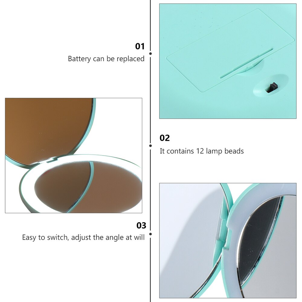 Portable 10x Magnifying Makeup Mirror Mini LED Round Mirror Travel Mirror