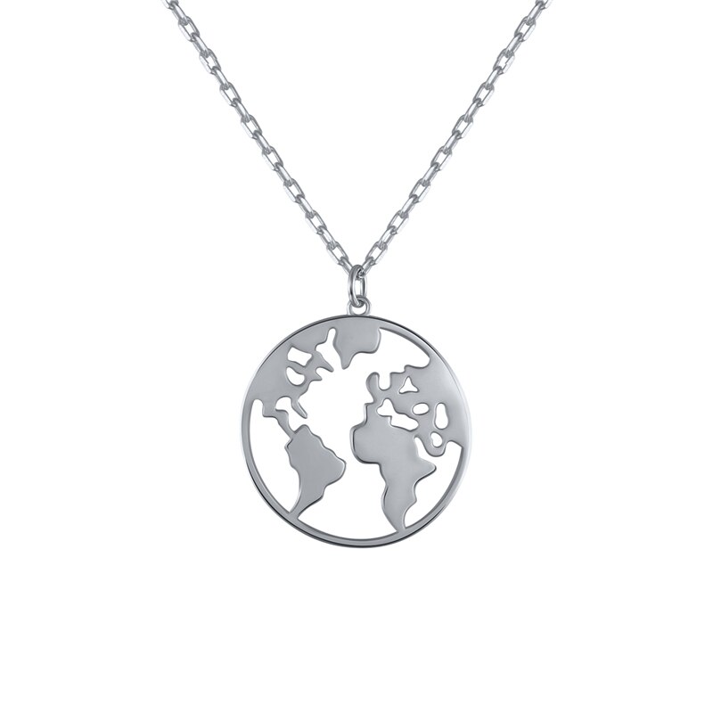 Roxi 925 sterling sølv halskæde vedhæng verdenskort halskæde globetrotter choker kvinder runde statemetn halskæde smykker: Sølv