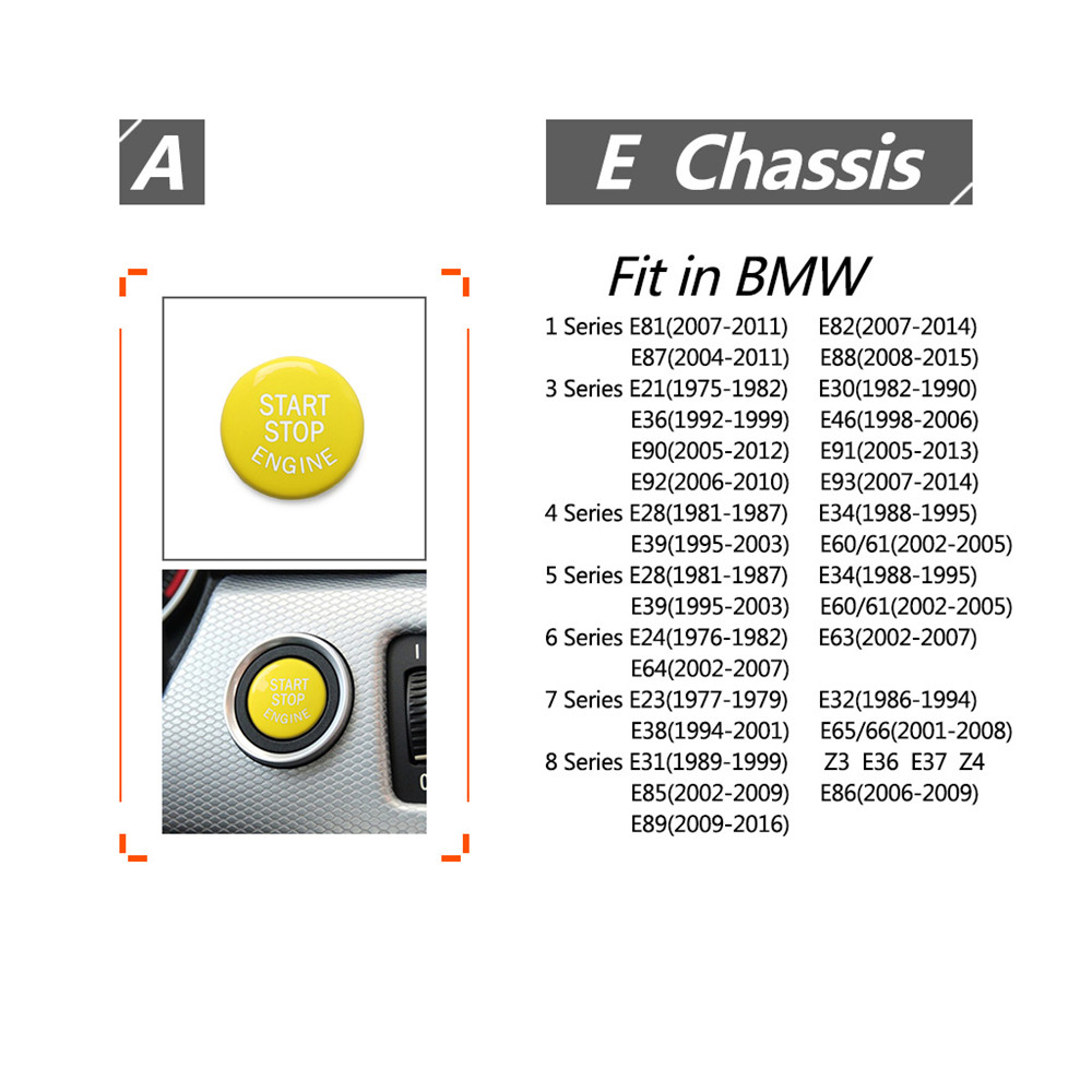 Three Types Yellow One-key Start Button for E Chassis ,G /F Chassis with Start / Stop ,F Chassis Without Start / Stop