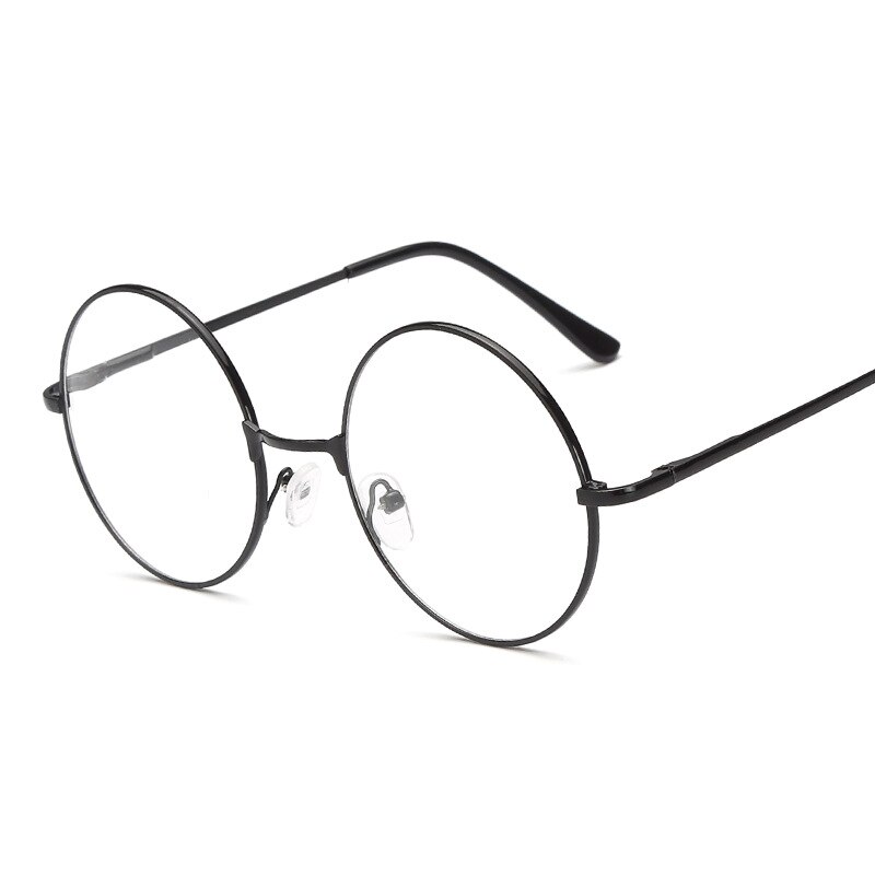 simple unisex round Plain glasses for men women Metal frame glasses for wedding party eyeglasses Spring hinge: Black
