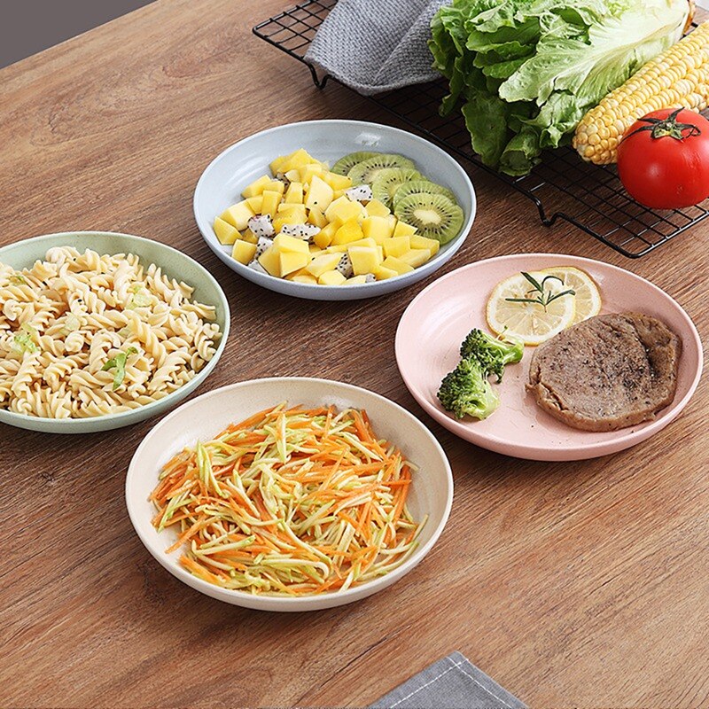 8PCS Wheat Straw Plate Set Dishes Lightweight Unbreakable Dinner Plates Dessert Home Picnic Salad
