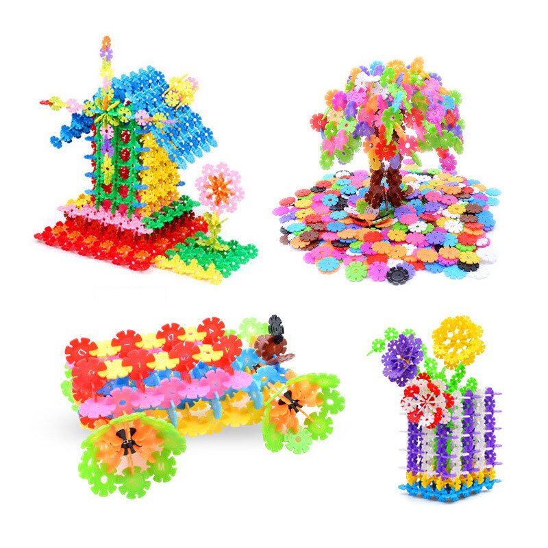 100 Stks/partij Plastic Sneeuwvlok Tussendeur Building & Bouw Speelgoed Kinderen 3D Puzzel Kleuterschool Game Speelgoed