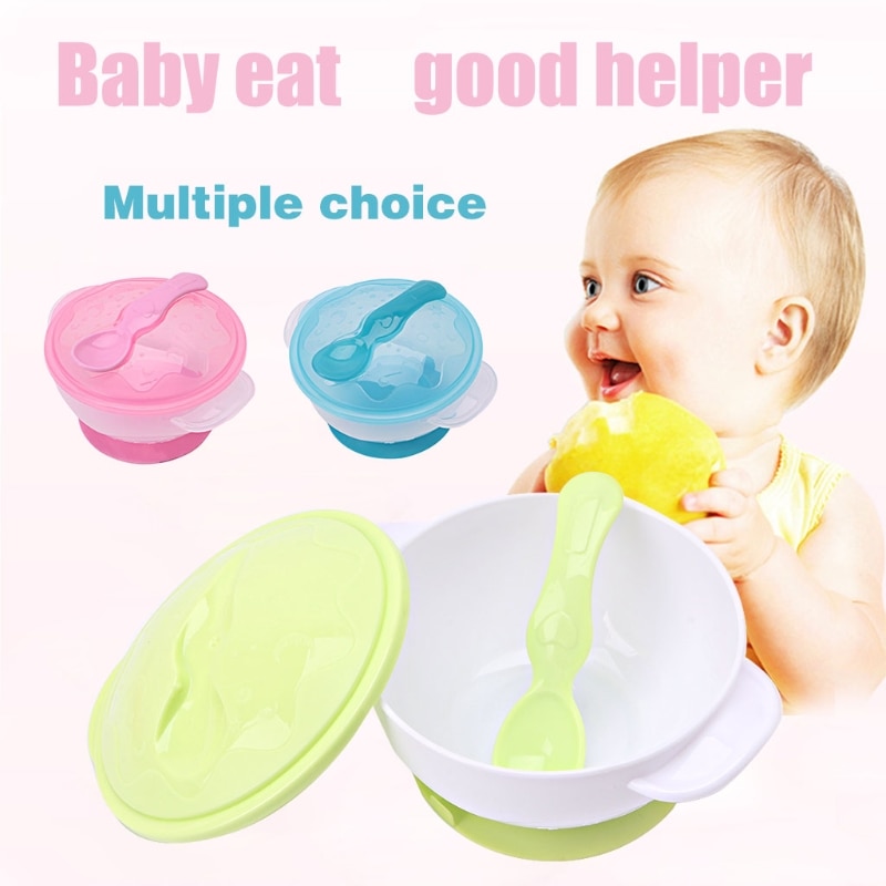 Baby Kom Zuignap Kids Feeding Servies Antislip Set Kind Sucker Kom Temperatuur Sensing Lepel Servies Training