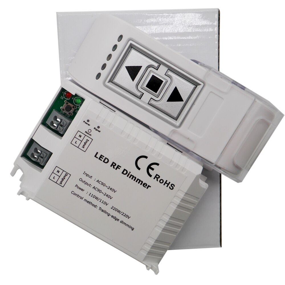 Högspänning  ac90-240v trådlös led ljusstyrka rf dimmer 3 nycklar fjärrkontroll bakkantsdimmer för led-ljus glödlampa  dm014
