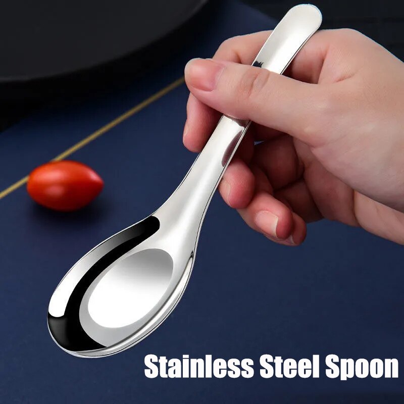 Stainless Steel Chinese Soup Spoons Home Kitchen Deepen Large Capacity Silver Mirror Polished Flatware for Soup Rice Tableware