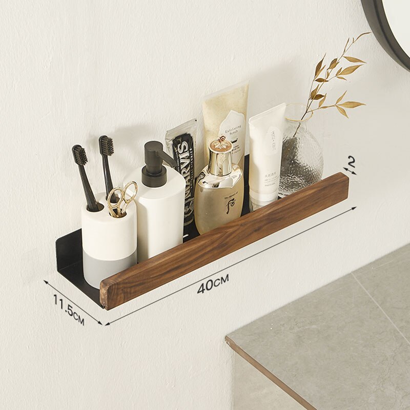 Wood Bathroom Shelving Wall Mounted Toilet Shampoo Shelf Aluminum Bathroom Storage Holder Shampoo Shower Storage Rack: 40cm