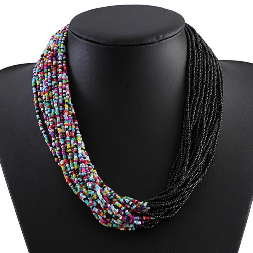 Bohemio de de estilo étnico multicapa para mujer, collar con cuentas de bloque de Color, declaración, joyería,: Multicolor