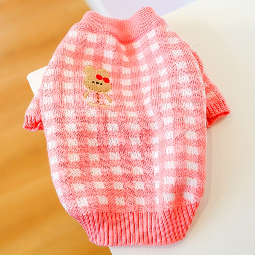Ropa de invierno para mascotas, suéter a cuadros para clima frío, traje de punto para perros pequeños con patrón de conejo de azúcar, suéteres para perros, XS-XL