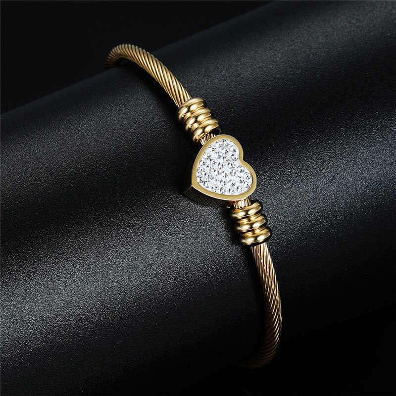 ZORCVENS Neue Liebe Herz Charme Armbänder Für Frauen Gold Silber Farbe Edelstahl Kristall Armbinde & Armreif Schmuck für Frau