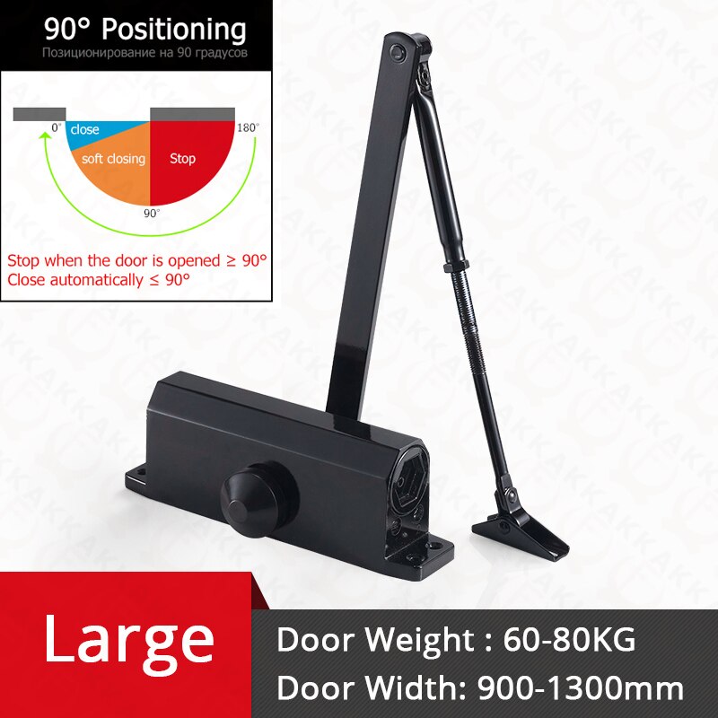KAK Automatic Door Closer 2 Spring Hydraulic Buffer Adjustable Door Stopper Speed Mute Closing For 25 to 80KG Door Hardware: Positioning Black L