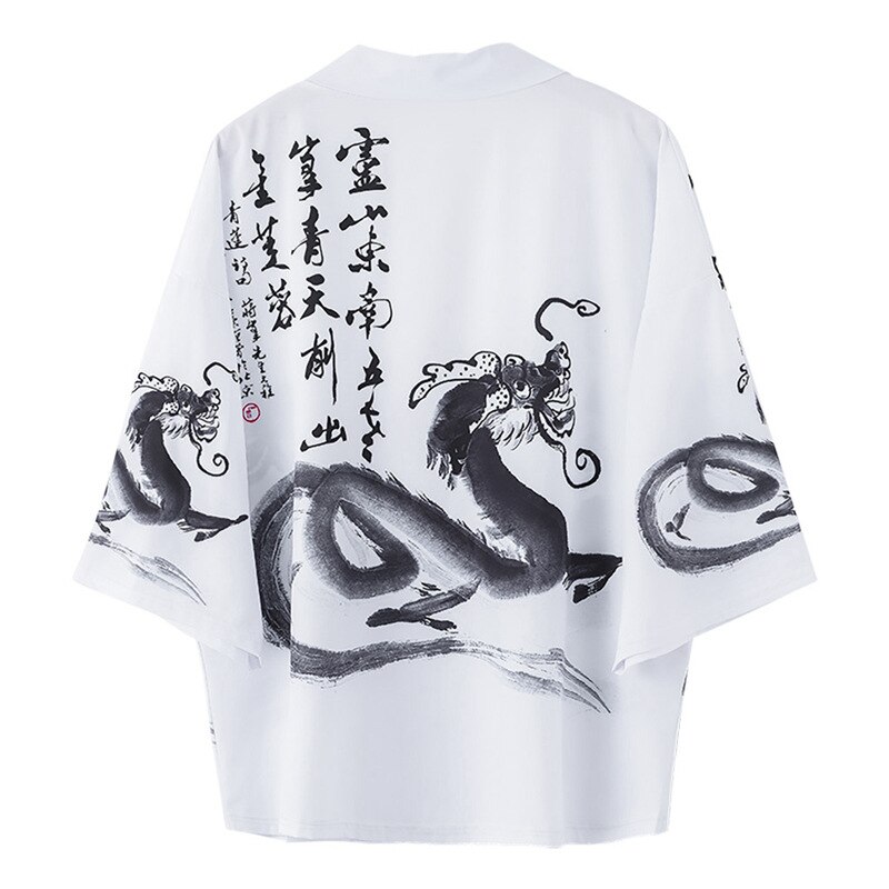 Chinese Inkt Schilderij Print Kimono Streetwear Haori Mannelijke Yukata Samurai Kimono Karate Shirt Japanse Kimono Vest Mannen