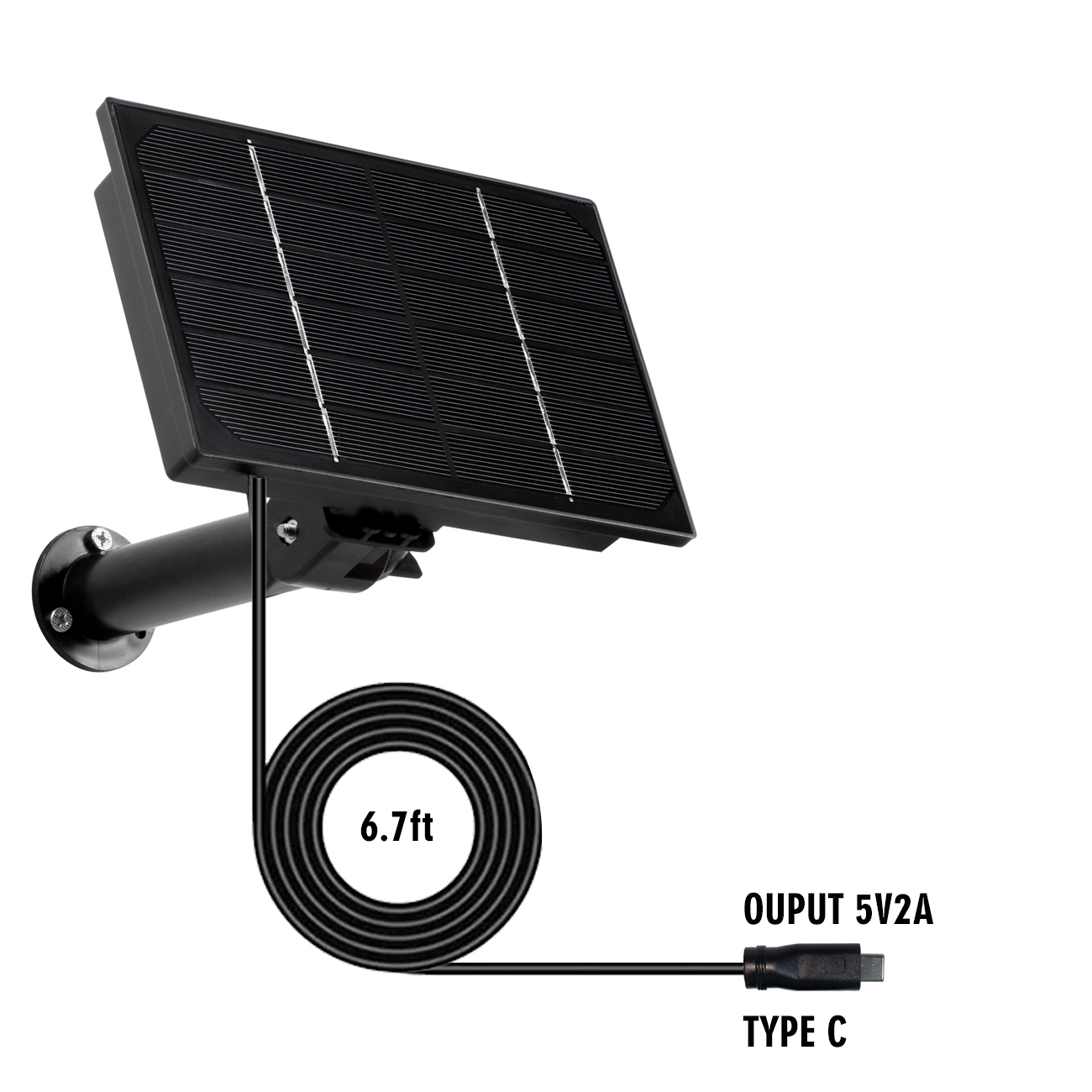Panneau solaire étanche 4W, batterie 18650 intégrée, câble extérieur de 2m chargé USB Tpye C DC5V 12V alimenté pour caméra WIFI de sécurité: GRIS