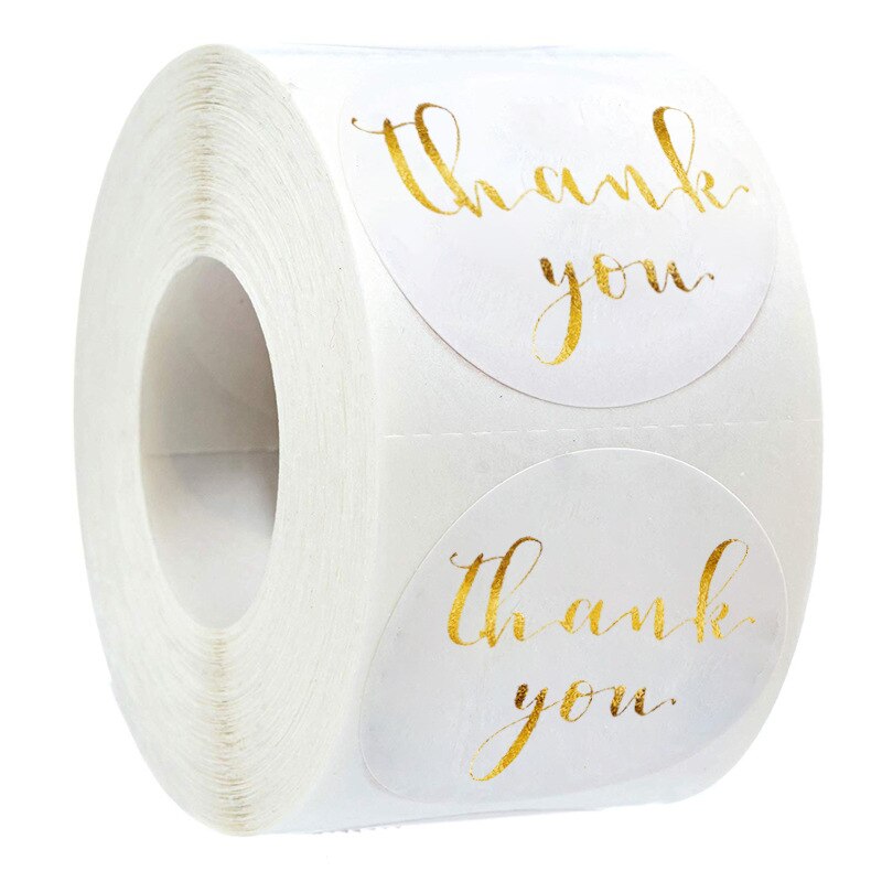 Paper Round Thank You Stickers With Heart 1inch 50pcs Gold Foil Label Stickers Packaging Seals Kraft Stationery Sticker