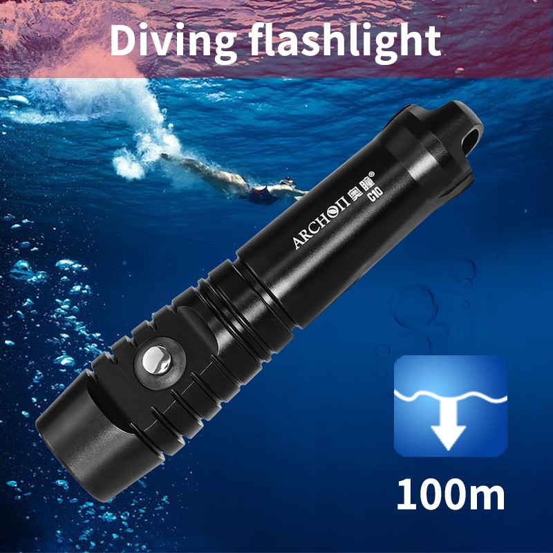 C10, linterna de buceo portátil con carga USB 1200lume, linterna subacuática de 100m, lámpara de iluminación para buceo, luz estroboscópica para buceo