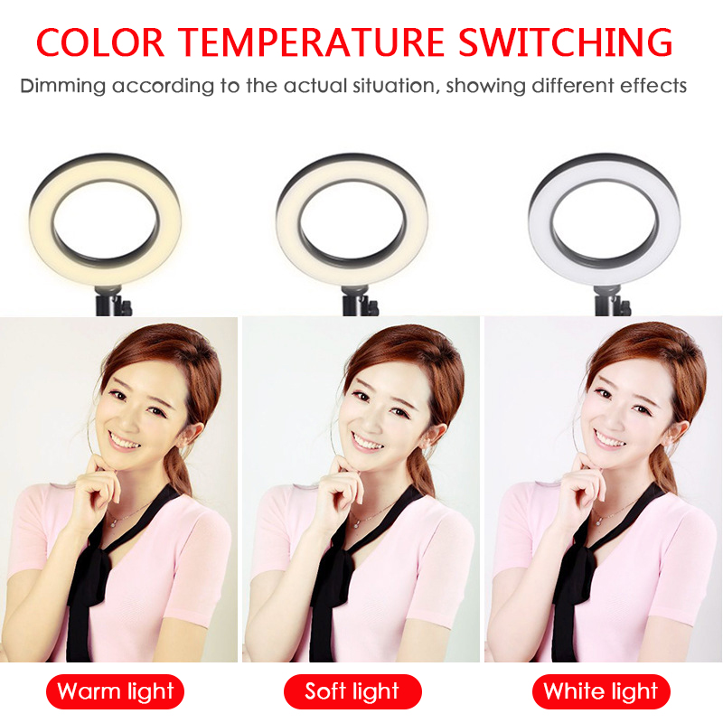 16cm Ring Light With Stand - Rovtop LED Selfie Light Ring Aro De Luz Para Celular Tripod Phone Holder Live Video Photography