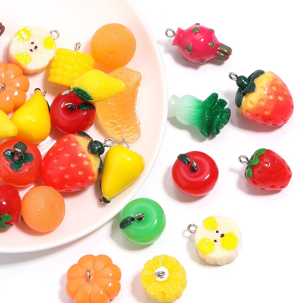 5 Stuks Kleurrijke Hars Fruit Charms Gesimuleerde Aardbei Apple Hanger Voor DIY Oorbel Armband Ketting Sieraden Maken Accessoires