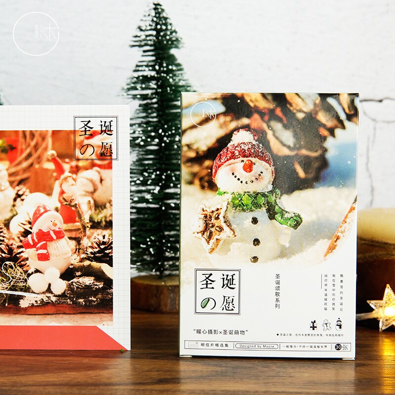 30 Stks/partij Kerst Wens Postkaart Set Brief Envelop Sneeuwpop Wenskaarten Jaar Ansichtkaarten
