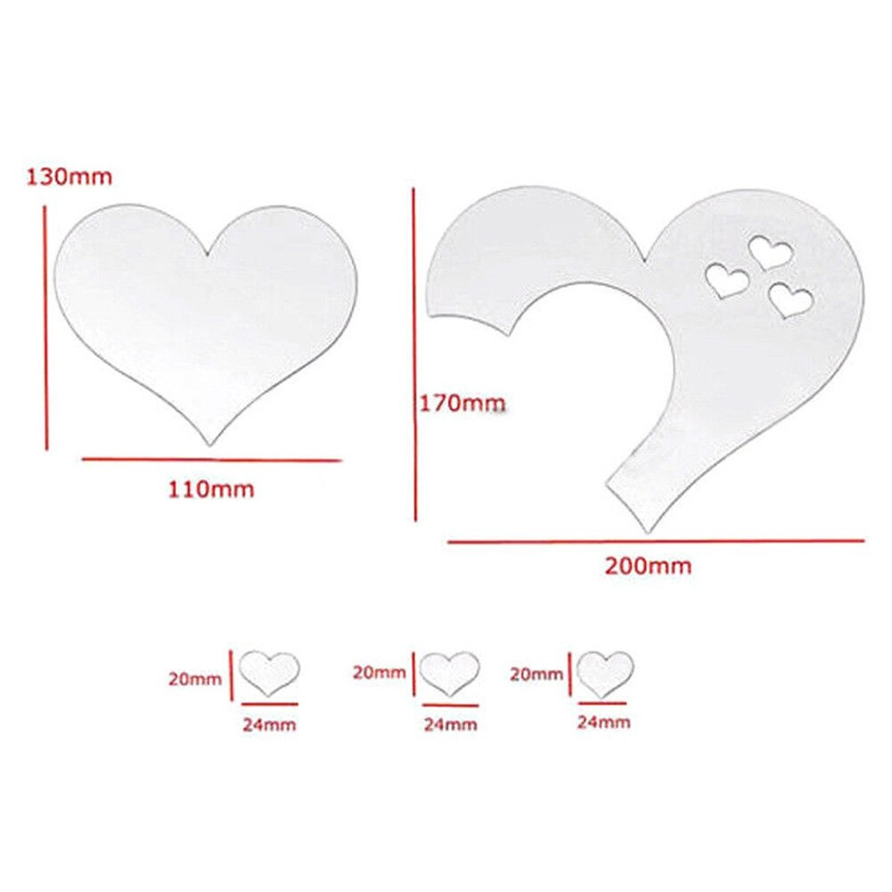 20x17cm 3D Heart-shaped Acrylic Wall Stickers Self-adhesive DIY Home Decors Art Mirror Stickers