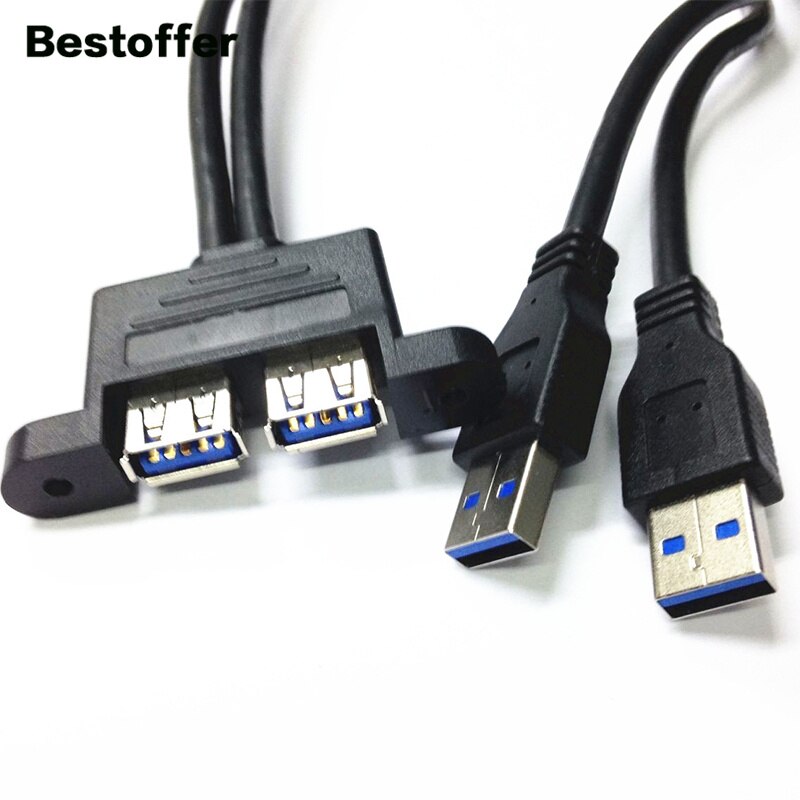 0.5 Meters Dual USB 3.0 Type-A Male to Female Conversion Extension Cable Lockable Panel Cable