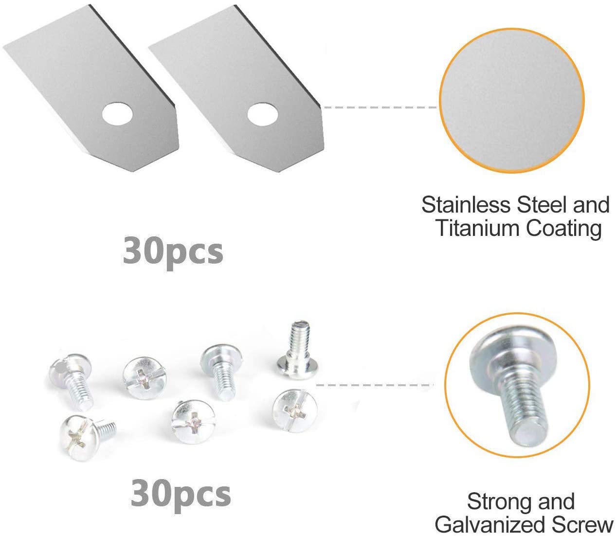 0.75MM Titanium Coated Stainless Steel Lawn Mower Blade Replacement for All Husqvarna Mower/Gardena Robotic