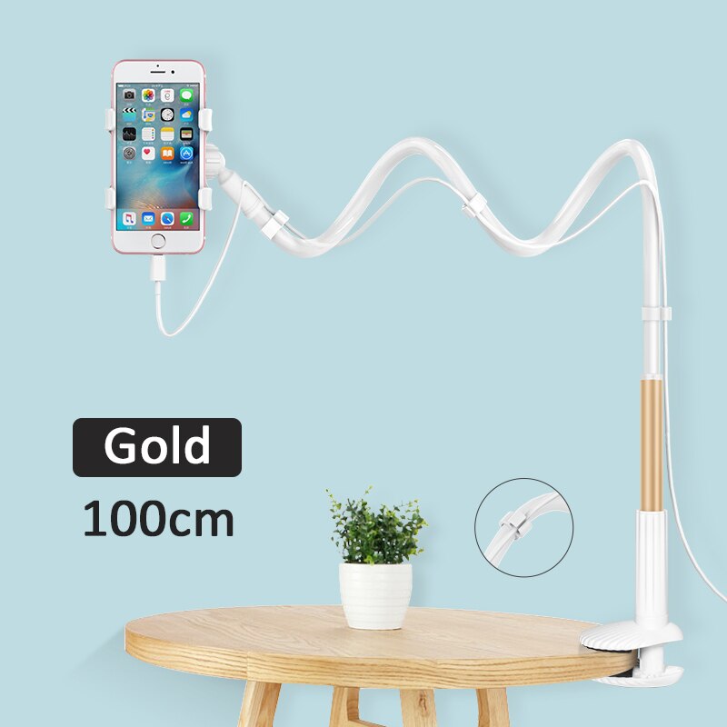 Universal 360 Rotating Flexible Arm Phone Holder Desktop Bed Lazy Tablet Clip Bracket Mobile Stand Support For iPhone Samsung: 100cm gold