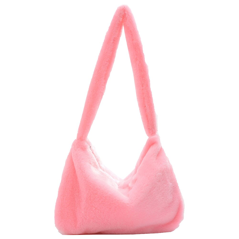 Bolsa de ombro macio bolsa mensageiro moda casual macio crossbody sacos de pelúcia macio underarm ombro feminino totes sacos de embreagem: Rosa quente
