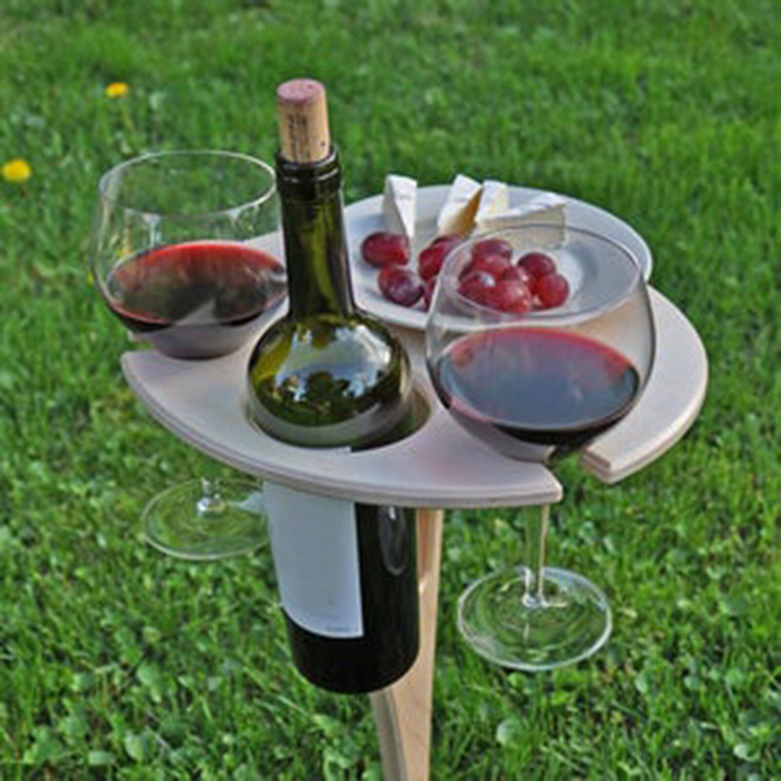 Outdoor Portable Wine Table with Foldable Round Desktop Mini Wooden Picnic Table Easy to Carry Camping Tables