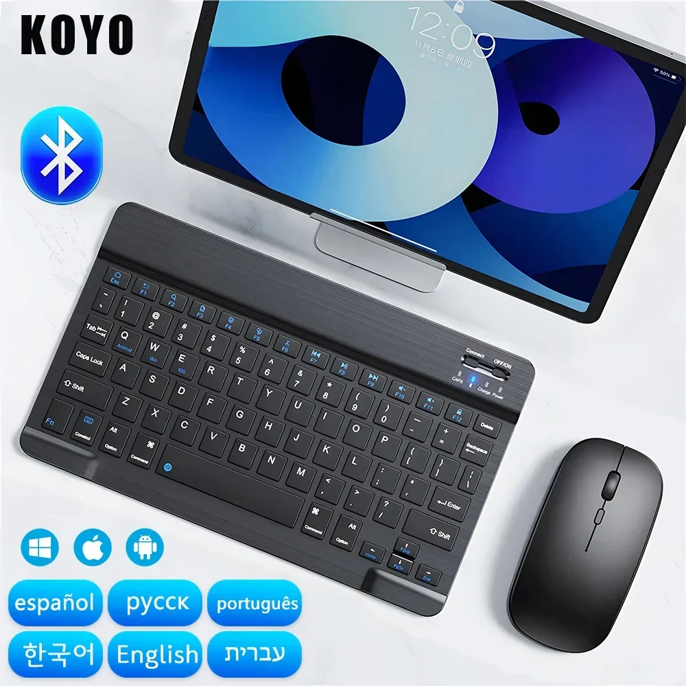 Teclado inalámbrico recargable con Bluetooth de 7/10 pulgadas para teléfonos móviles, tableta, ruso, español, francés, AZERT, Android, ios y Windows