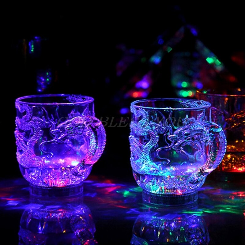 LED Dragon Inductive Rainbow Color Flashing Light Glow Mugs Glasses Beer Cup