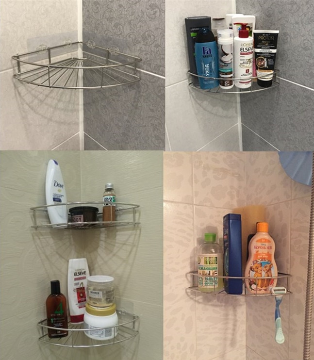 Rustfrit stål badeværelse hjørnehylde brusebad shampoo sæbe kosmetiske hylder badeværelse tilbehør opbevaring organizer rack holder