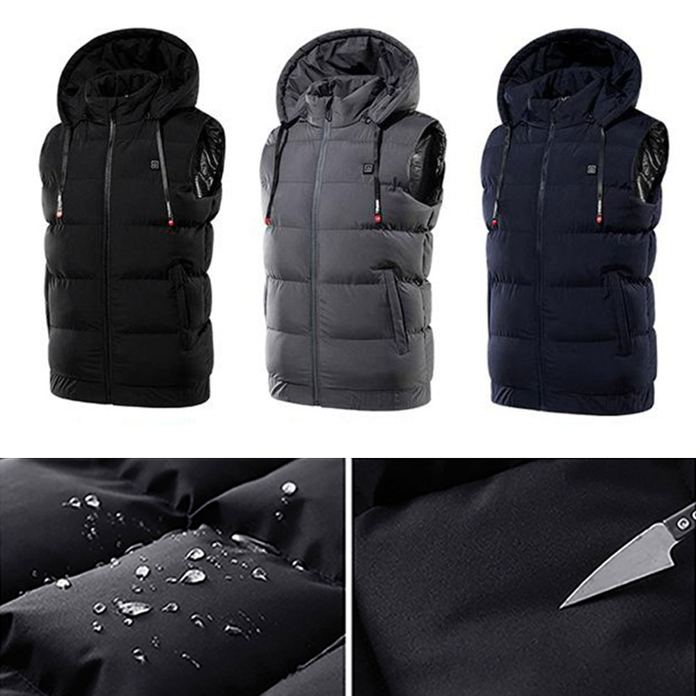 9 Areas Heated Jackets Intelligent Temperature Control Fever Keep Warm Cotton Waistcoat With Hood Outdoor Winter Warm Clothing