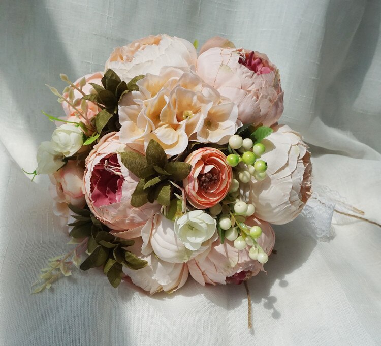 Bruidsboekjes, bloemen Champagne Wit & Burgundy Rose Bruidsboeketten for Bruid, Kunstbloemboeket for Bruiloft Kerk Home Decoratie (Kleur: Roze) (Color : Roze