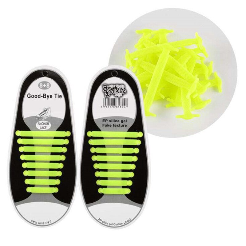 Cordones elásticos de silicona para zapatos, accesorios creativos de goma de encaje Unisex, 16 unids/lote: YELLOW