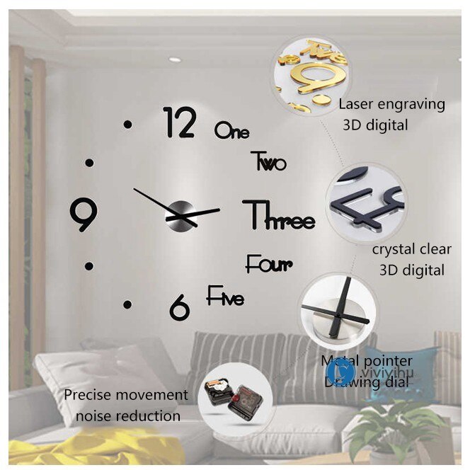 3D Wall Clock Wall Poster Wall Decorations Living Room Wall Digital Clock Living Room Decoration Wall Clock Modern