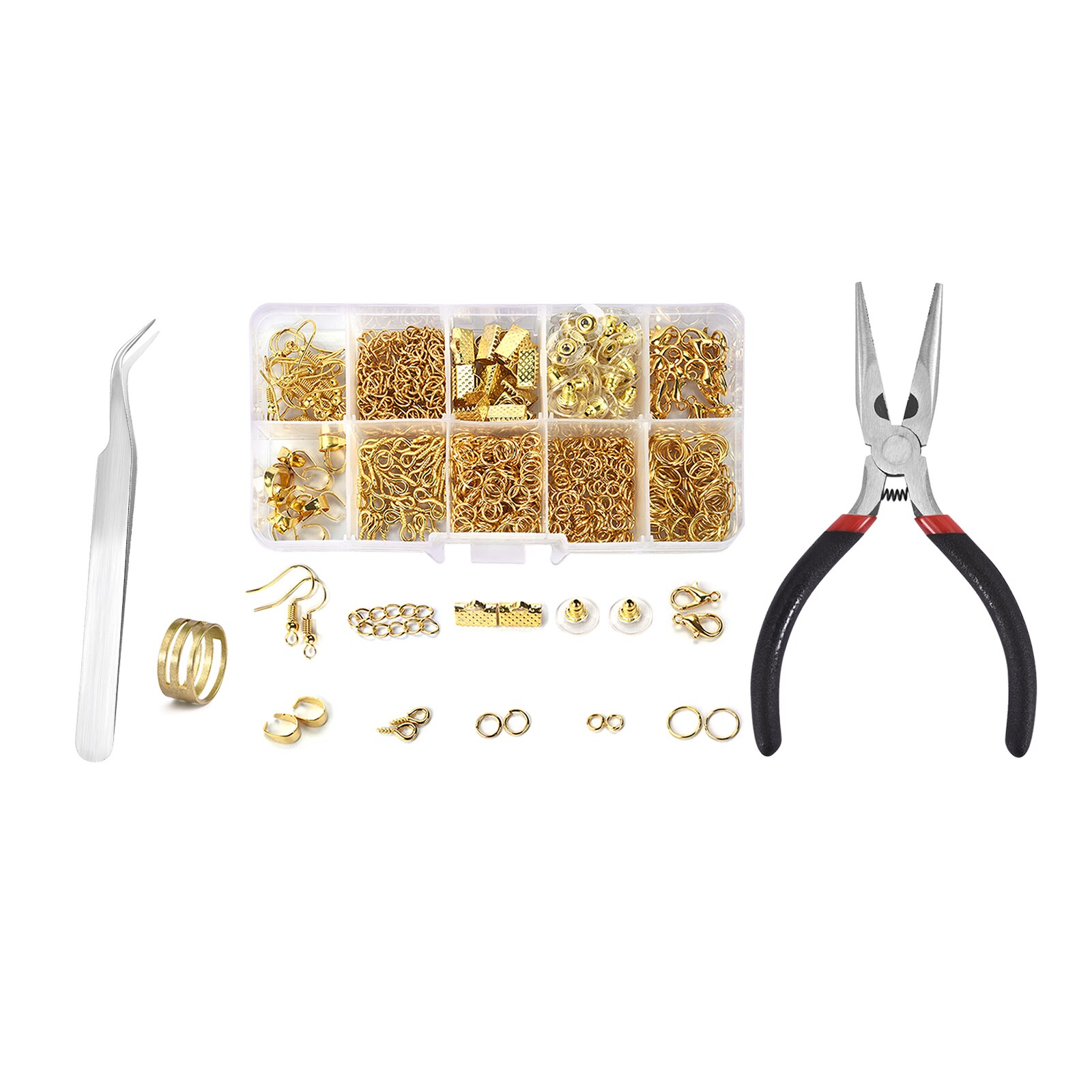 Schmuck Zubehör Kit Set Schmuck Offene Jump Ringe Ohrring Haken Lobster Schließe Schmuck Machen Liefert Werkzeuge: gold set