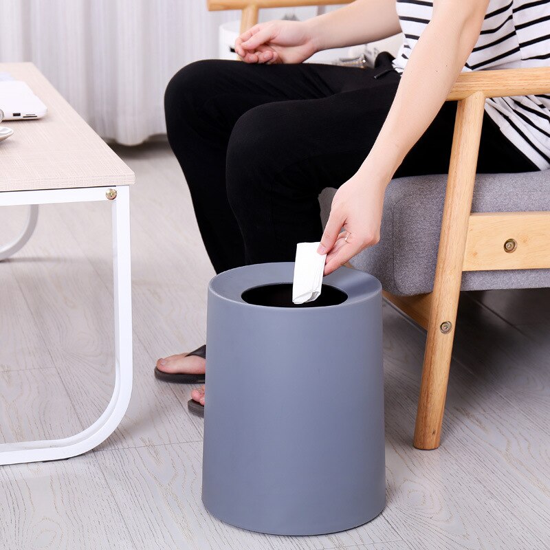 Double-layer Waste Bins Plastic Matte Large Capacity 8L/12L Garbage Dust Bin Kitchen Office Trash Can Without Lid