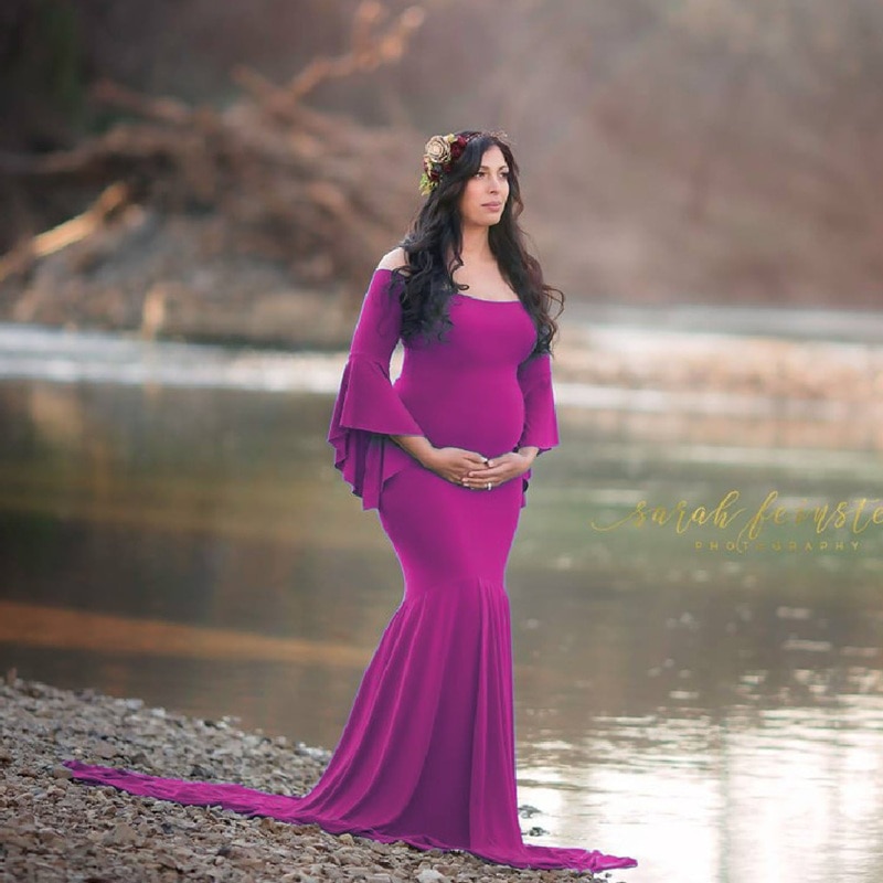 Stil barselsfotografering rekvisitter maxi graviditetskjole bomuld gravid kjole barsel fancy fotografering gravid kjole