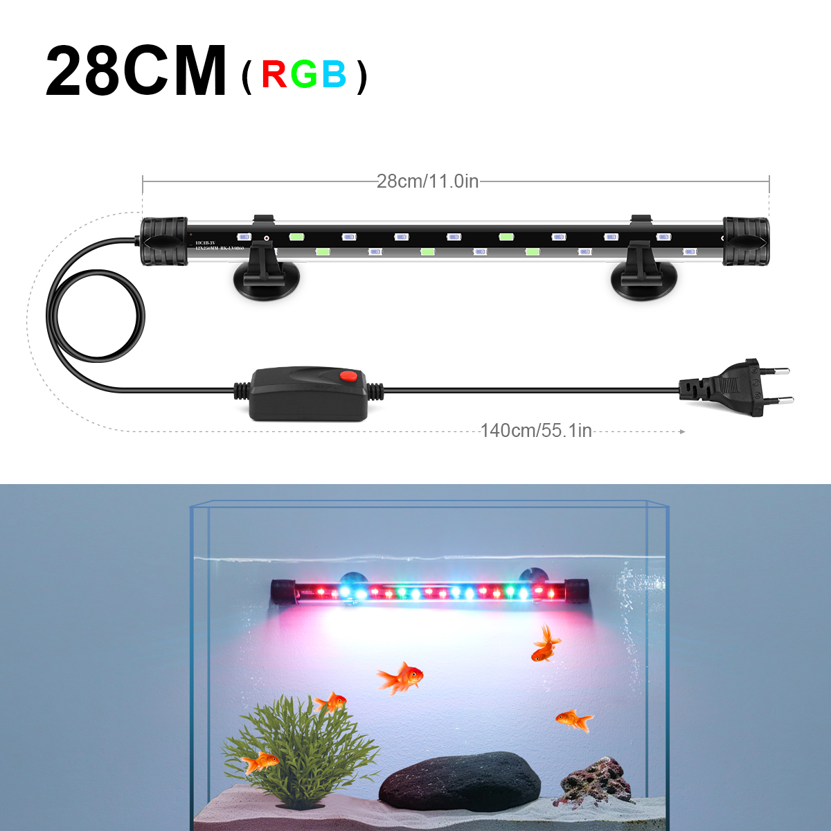 48/38CM LED pecera lámpara de tubo subacuática barra de luz 220V UE para acuario sumergible peces mascota planta crecimiento iluminación Decoración: Rojo