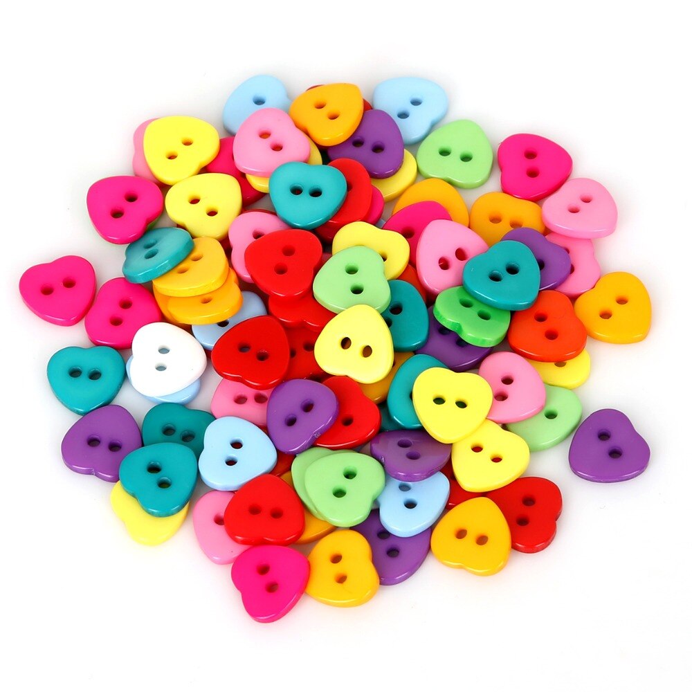 Botones decorativos variados al azar de , 2 agujeros, 11x10mm, botones de plástico de costura, corazón de amor, Flatblck Craft, Scrapbooking, 50 Uds.