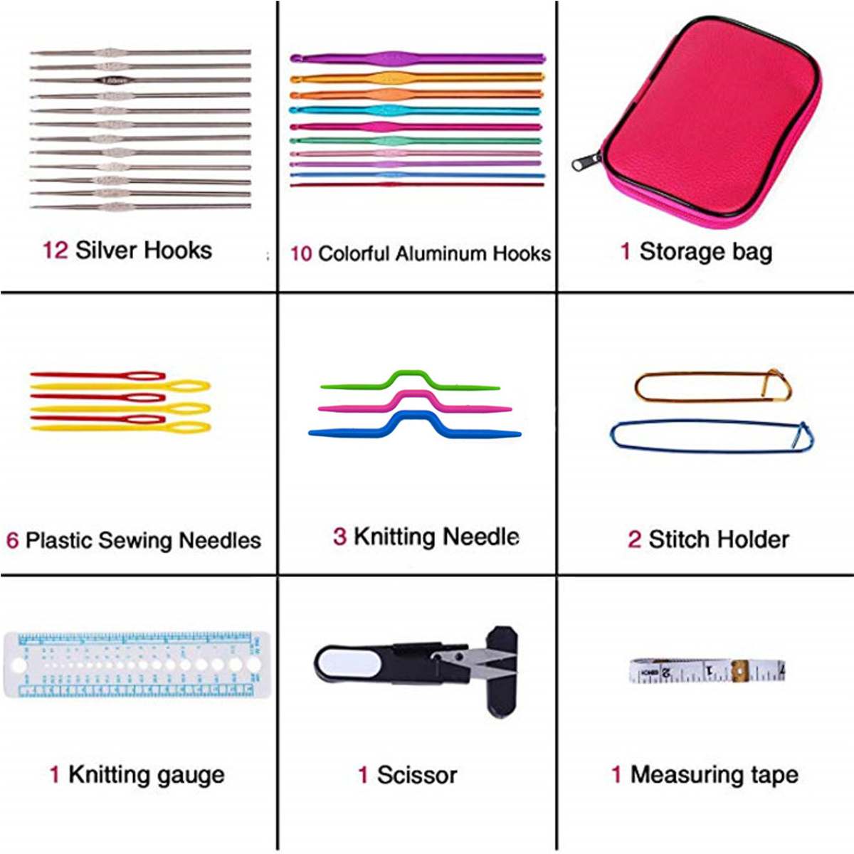 Knitting Needles Set 100pcs Crochet Hooks Knitting Needles DIY Weave Sewing Tools Full Set Knit Gauge Scissors Stitch Holders