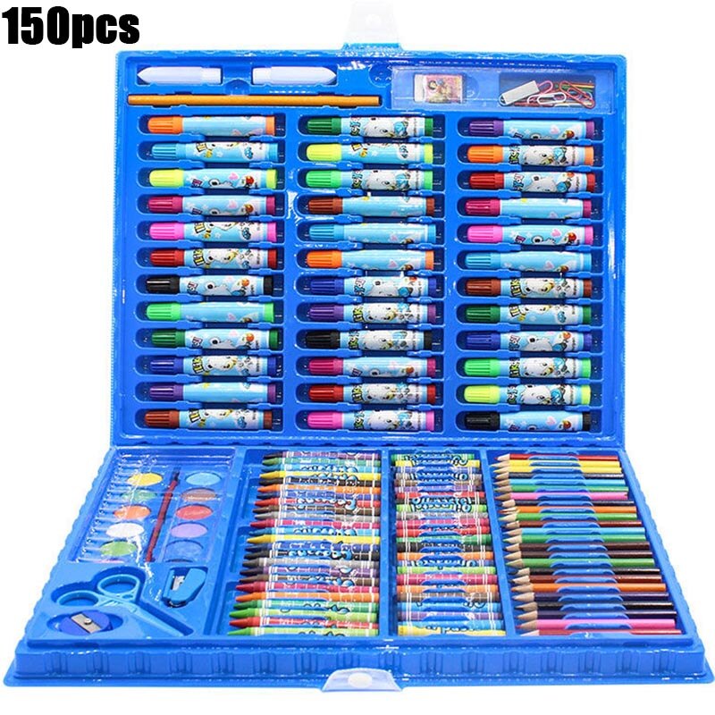 208 PCS Kid Draw Set Colored Pencil Crayon Watercolors Pens Drawing Set Toy Drawing Art Marker Pens School Supplies Kid: 150 PCS Blue