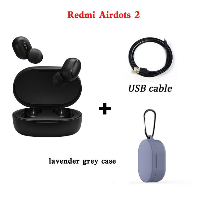 Xiaomi Redmi Airdots 2 Earbuds Tws Wireless Earphone Bluetooth 5.0 In Ear Stereo Headsets Noise Reduction With Mic Tap Control: air2 blue case cable