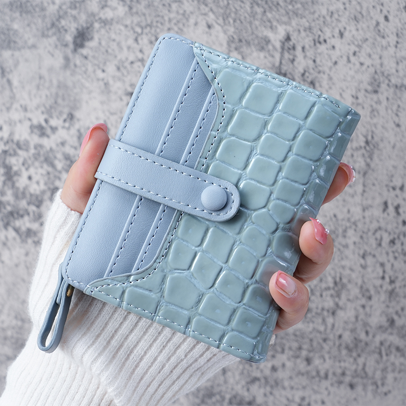 Mini-Kupplung-Geldbörse mit Krokodilmuster, kurzes Kreditkartenetui, Kartenetui und Münzgeldbörse für Damen: Blau
