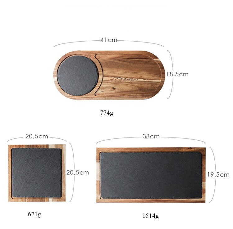Solid Wood Tray Black Solid Wood Western Food Plate Rock Plate Acacia Wood Plate Western Food Japanese Food Plate Snack Dessert