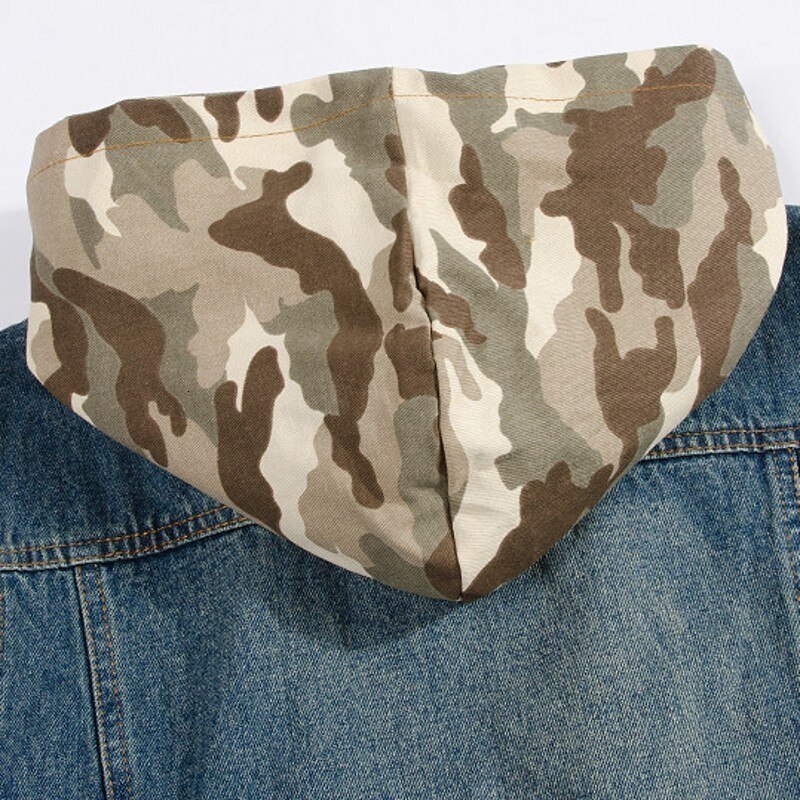 primavera ajuste delgado con capucha camuflaje agujero masculino Denim chalecos hombre vaca niño chaquetas sin mangas chaleco cremallera Fly